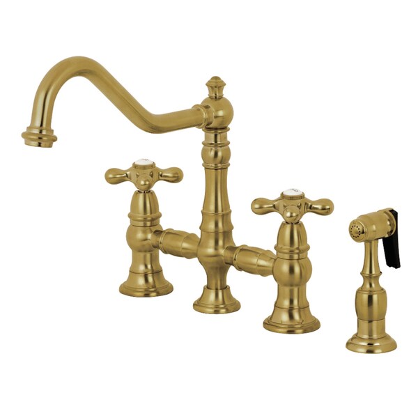KS3277AXBS Restoration 8" Bridge Kitchen Faucet W/Sprayer, Brass